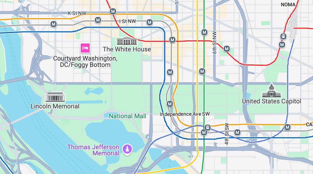 Le réseau de métro sur le Mall de Washington, DC