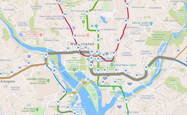 Le plan intéractif du métro de Washington sur le site du WMATA