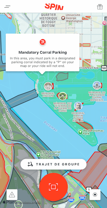 Application Spin, les zones pour trottinettes à Washington