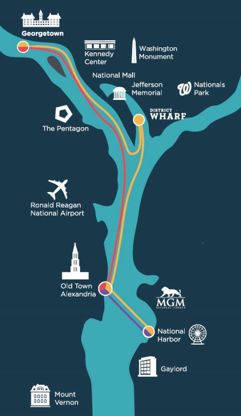 Les trajets du Water Taxi à Washington