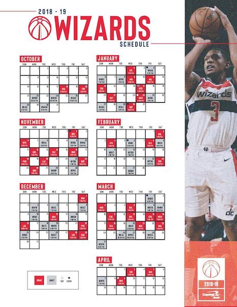 Calendrier de la saison 2018-2019 des <i>Washington Wizards</i> pour le championnat NBA