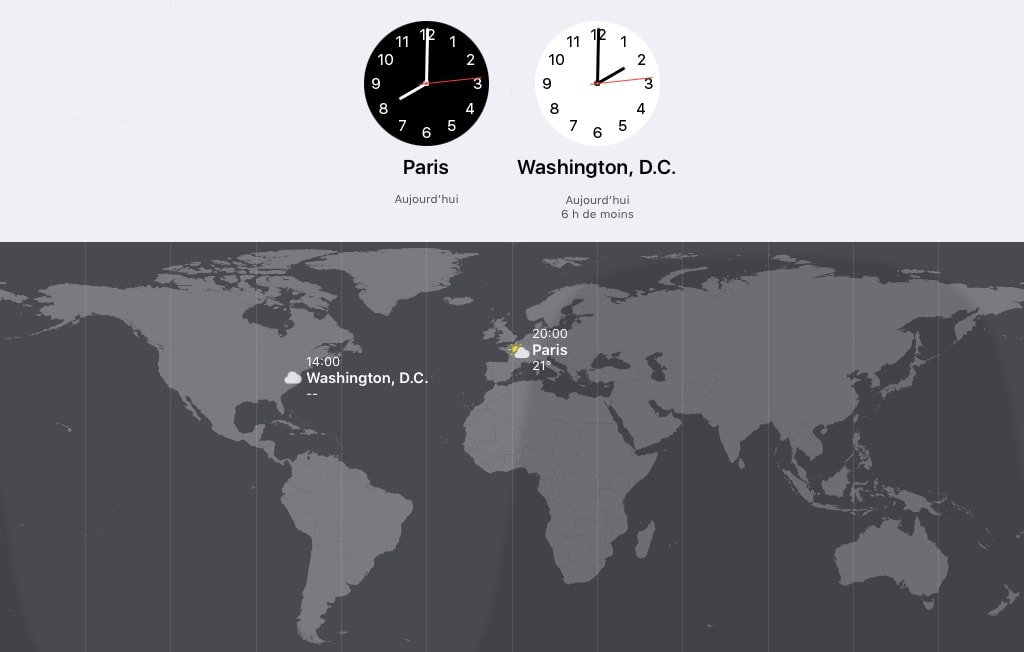 Décalage horaire entre Washington et la France